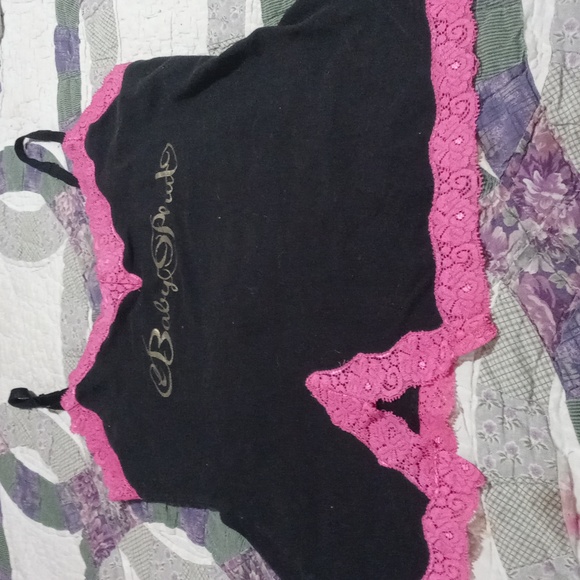 Bnwot!! Baby phat spaghetti strap tank top sz medium in black and pink pink lace - Picture 3 of 12